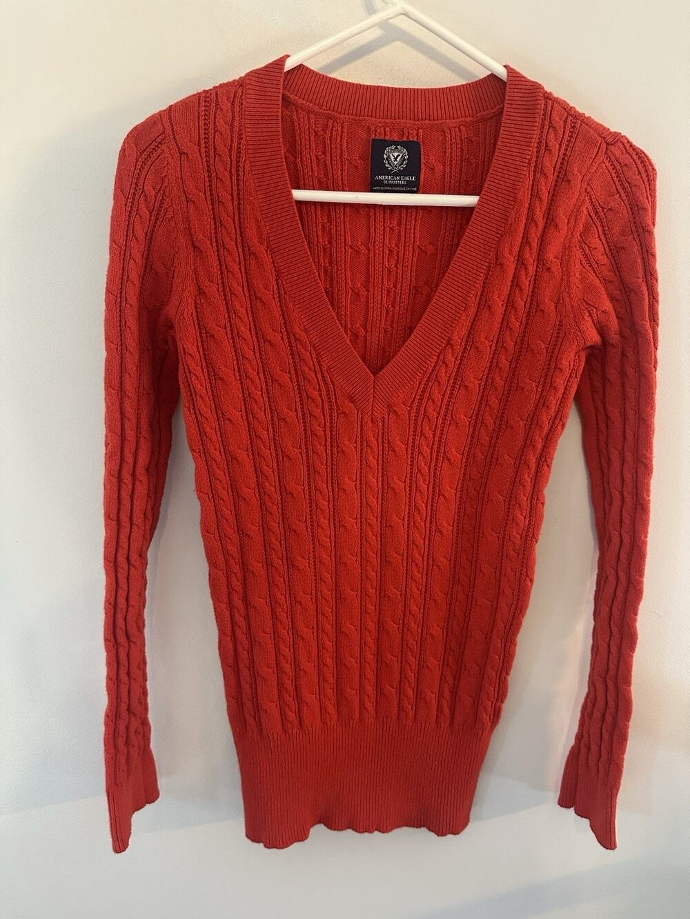 American Eagle Outfitters Womens Large Cable Knit VNeck Sweater Wool Y2K Vintage